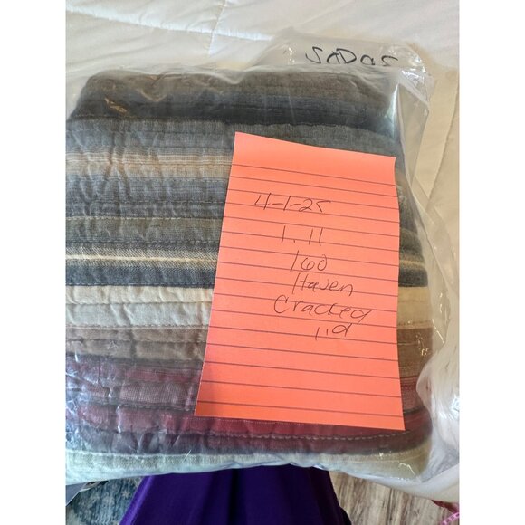 Pair of Quilted Stripped Cotton King Pillow Shams Boho Coastal Cottage Daybed - Picture 14 of 14